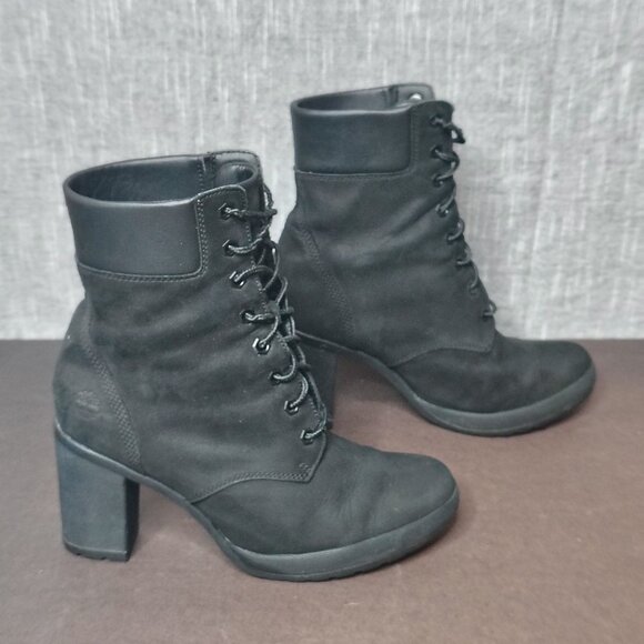 Timberland Allington Mid Boot Womens Size 8 Black Leather Lace Up Rebotl - Picture 1 of 13